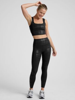 Plaid Foil Black High Waisted Midi Legging