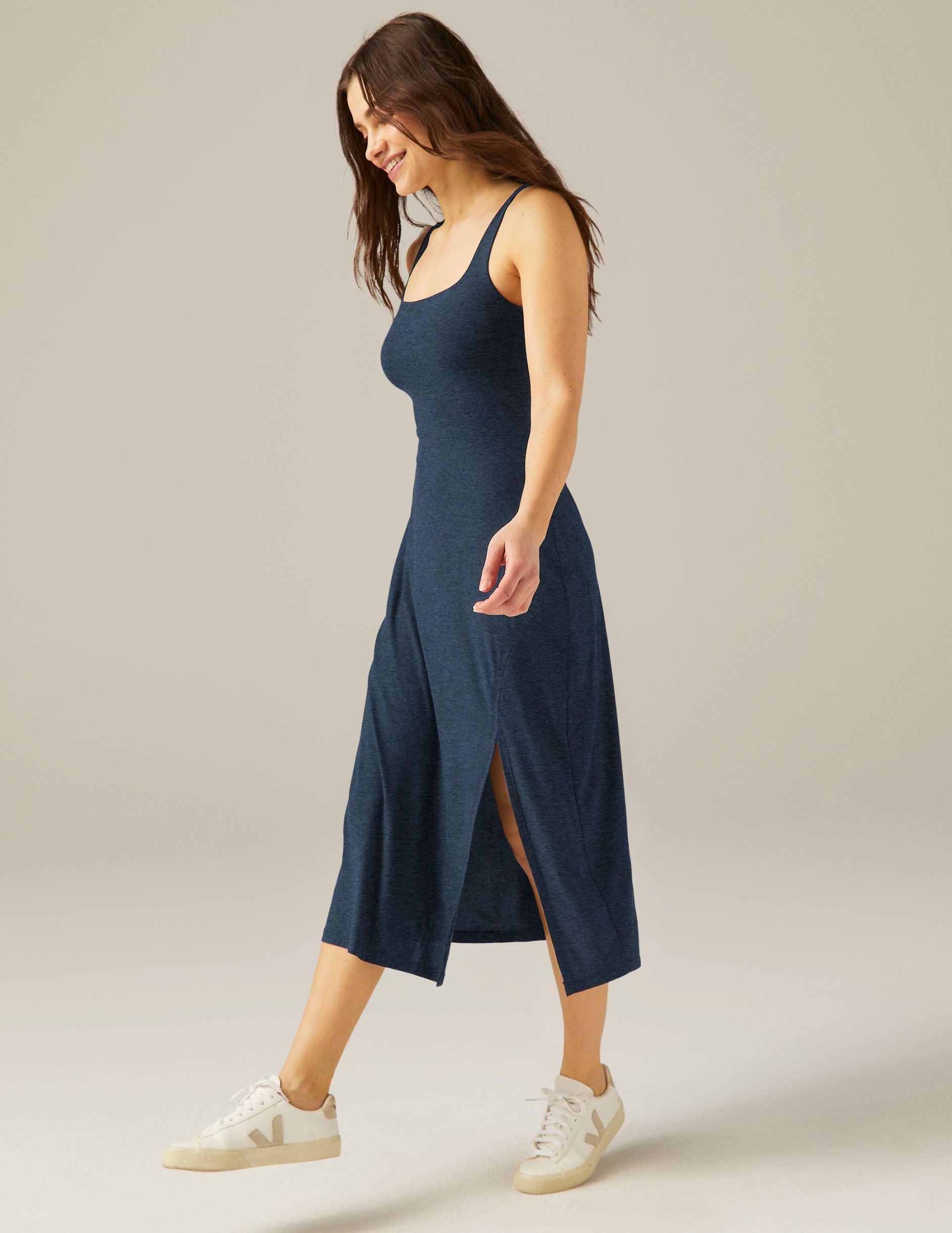 Featherweight Square Neck Slit Midi Dress - Image 2